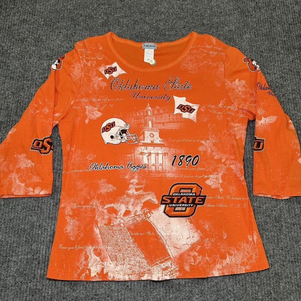 Y2K - P. Michael Oklahoma State University Shirt Women's XL Orange 3/4‎ Sleeve